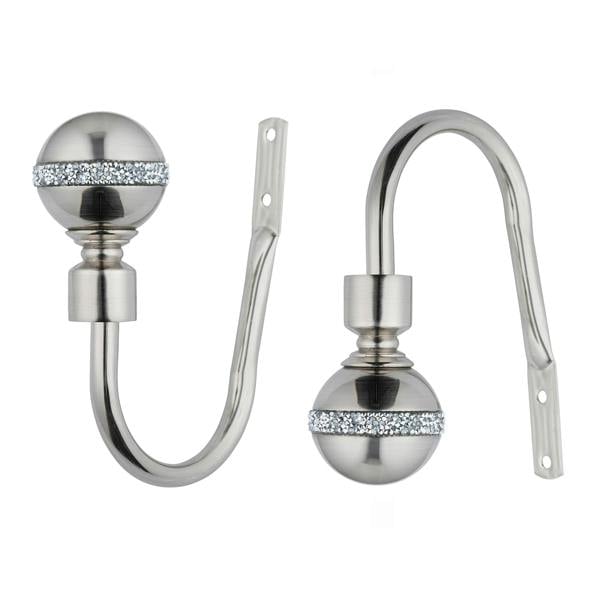A.Unique Home Pair of Diamante Ball Metal Holdbacks (Pair of Holdbacks) - Brushed Steel
