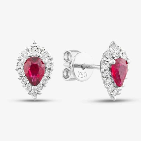 T. H. Baker 18ct White Gold 0.80ct Pear Cut Ruby & 0.28ct Brilliant Cut Diamond Stud Earrings LG238/PA(RU)