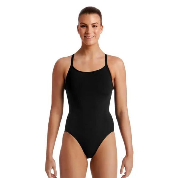 Funkita Black Diamond Secure black one-piece swimsuit with crisscross back
