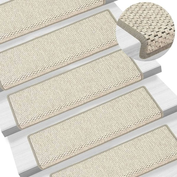 Berkfield Stair Mats Self-adhesive Sisal-Look 15 pcs 65x21x4 cm Beige