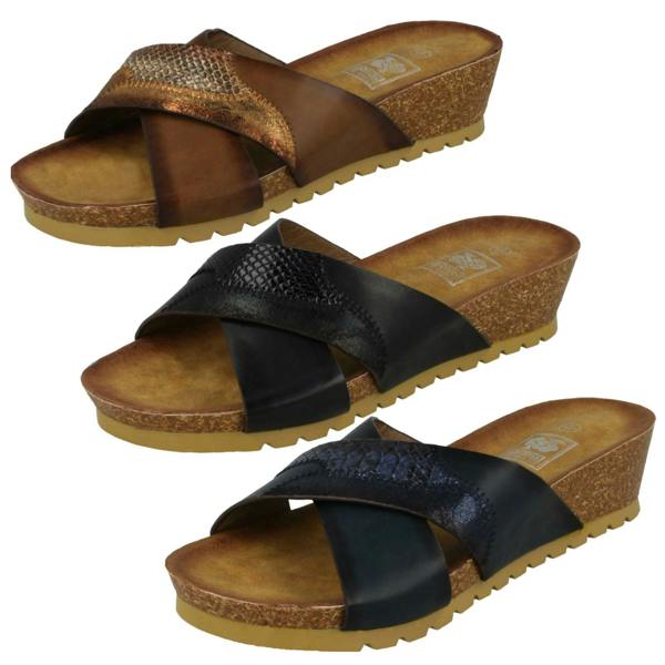 Down to Earth Ladies Down To Earth Mid Wedge X Vamp Mule Sandals