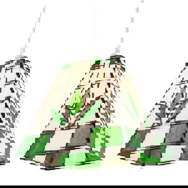 Square Green and Amber Stained Glass Tiffany Pendant Lighting Shade Image 8