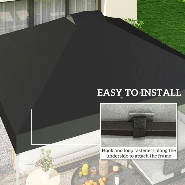gazebo roof replacement UV50+ Waterproof Pop Up Canopy Cover with 8 Drainage Holes 3 x 3 m Black