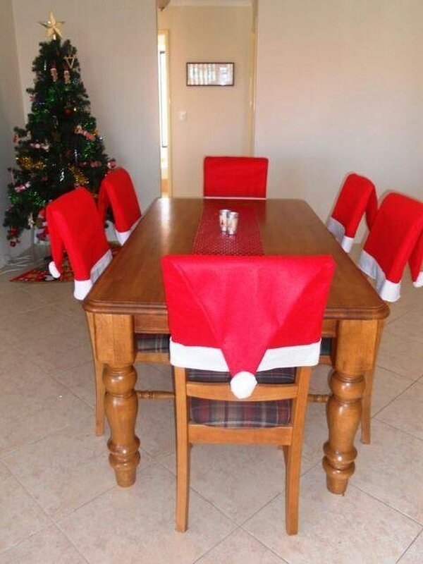 Shatchi 49cm Christmas Santa Hat Chair Covers, Red and White Felt Dining Seat Decorations, 100 Pack
