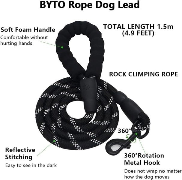 BYTO No Pull Harness Set Reflective Strips 5ft Dog Lead Medium Black