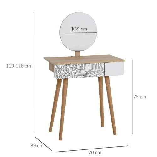 Bobobiy Dressing Table with Drawer and Mirror height adjustable Wooden Oak Color Bedroom Dressing Room Elegant and Durable