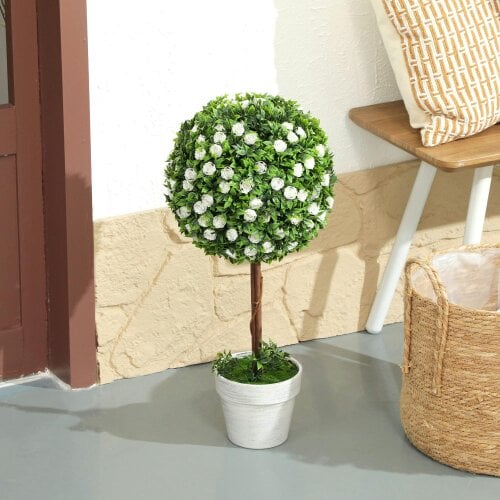 Wyld Haus Rahafi Set Of 2 Artificial Rose Flower Topiary Ball Trees In Pots H8 60cm White