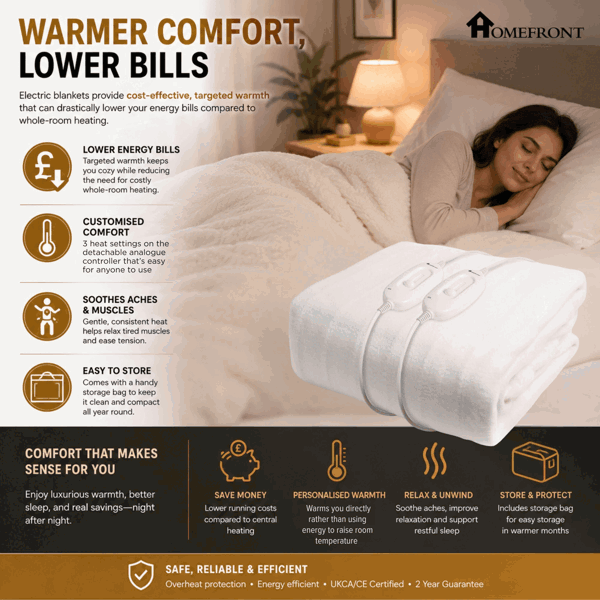 Homefront Electric Blanket King Size Dual Control, Built In Advanced Overheat Protection System with Auto Safety Shut Off