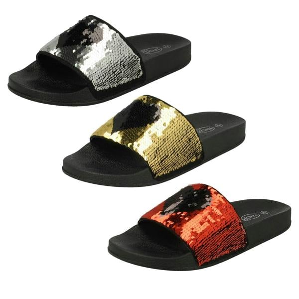 Spot On Ladies Spot On Reversible Heart Sequin Sliders F00154