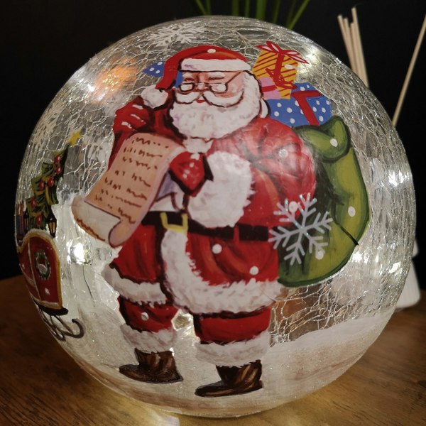 Samuel Alexander 20cm Battery Operated Warm White LED Crackle Effect Ball Christmas Decoration with Santa