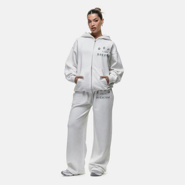 Good For Nothing White Spray Effect Relaxed Wide Leg Jogger - White Image 4