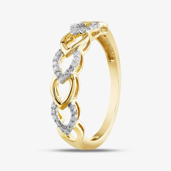T. H. Baker 9ct Yellow Gold 0.10ct Diamond Open Hearts Ring TH014821R