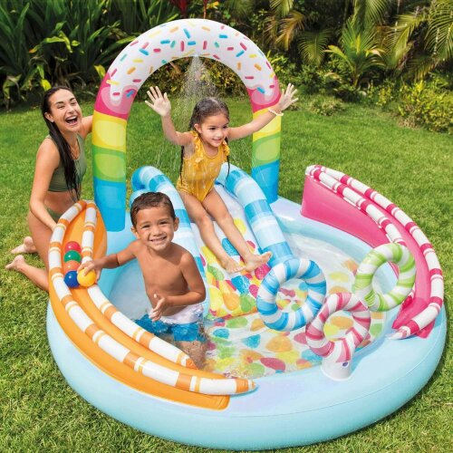 Intex Candy Zone Kids Inflatable Water Play Centre with Slide & Sprinkler
