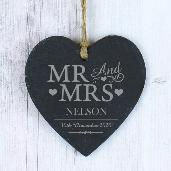 Personalised Memento Company Personalised Mr & Mrs Slate Heart Decoration