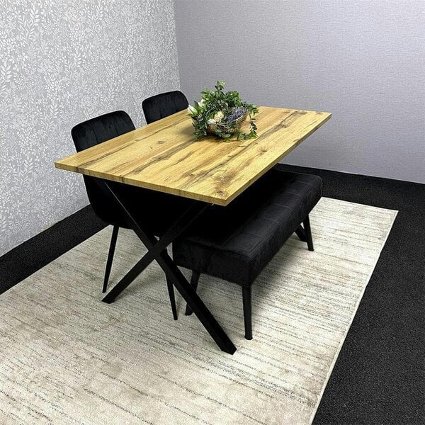 Kosy Koala Dining Table Set with 2 Velvet Chairs And Black Bench Modern Dining Furniture