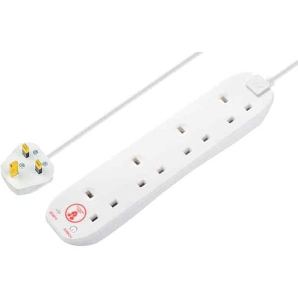 Masterplug 4 Socket Extension Lead with Surge Protection, 4 Metres, White