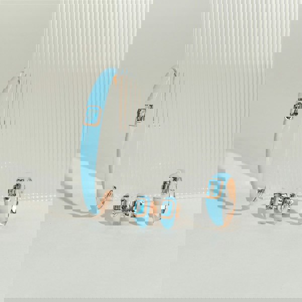 Gemondo Siberian Waltz Blue Enamel & Octagon Sky Blue Topaz Half Hoop Earrings In Rose Gold Vermeil