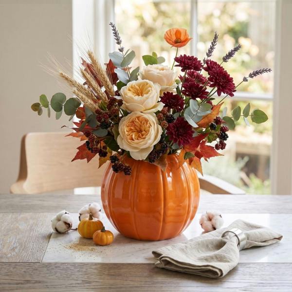 Kingsbury Gifts Autumn Harvest Orange Pumpkin Ceramic Vase