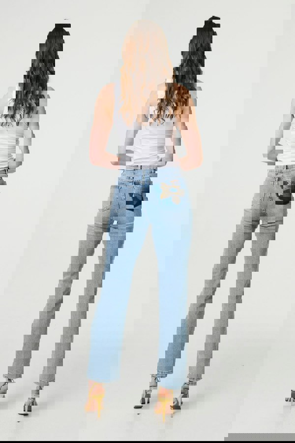 Blue | Floral Pocket Patch Straight Fit Jeans
