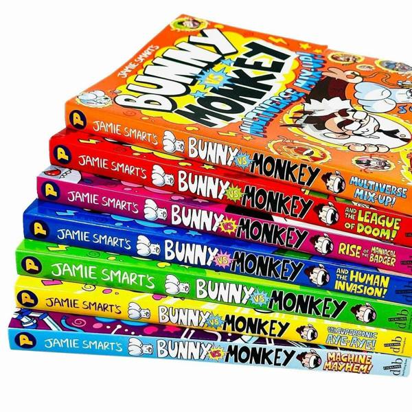 Bunny vs Monkey 7 Books Collection Set by Jamie Smart – Supersonic Aye-Aye, The Human Invasion & Funny Graphic Adventure Collection for Kids