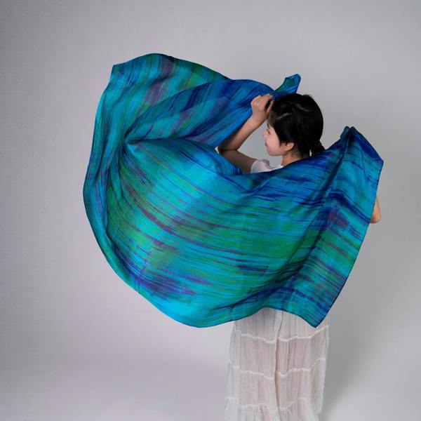 Peacock Blue Brushstroke Silk Scarf – Hand-Dyed Mulberry Silk, Statement & Evening Wrap