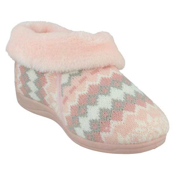 Rosebank Ladies Rosebank Memory Foam Norwegian Print Bootee Slippers Penny