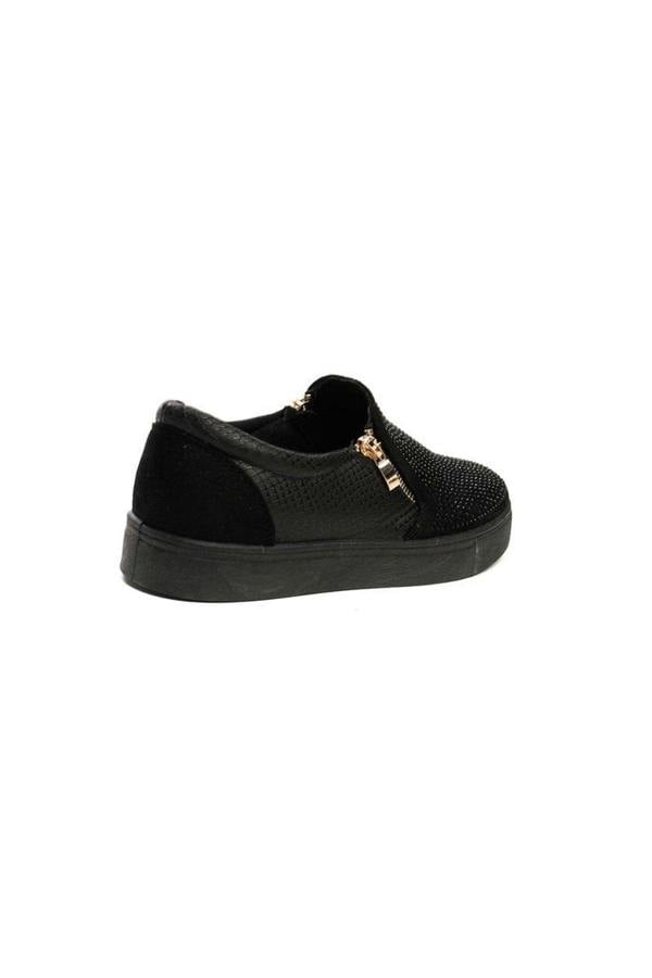 Leah Crystal Suede Zip Pumps Trainers - Black