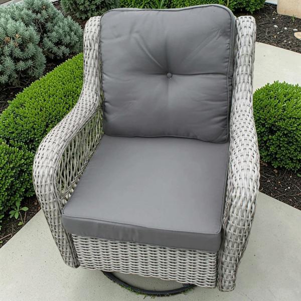 The Garden Marketplace York Rattan Weave Duo Set – 2 Swivel Rocking Chairs & Side Table with Grey Cushions