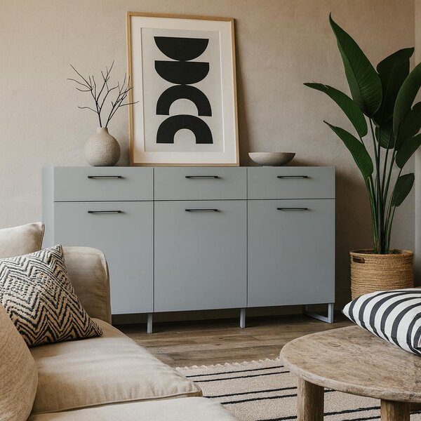 Wyld Haus Innsbruck Light Grey Wooden 3 Door 3 Drawer Storage Chest