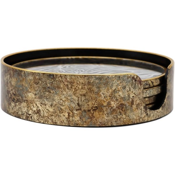 Maison des Cadeaux Round Zebra Print Tray and Drink Coasters Set