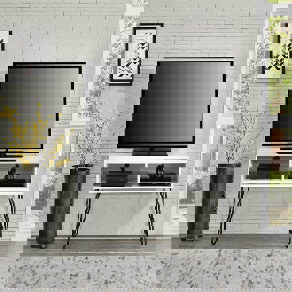 Dorel Home Owen Retro TV-Stand with Storage in White