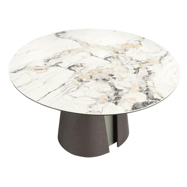 Angel Cerdá Round dining table in porcelain marble, dark ash oak and silver-coloured wood 1201