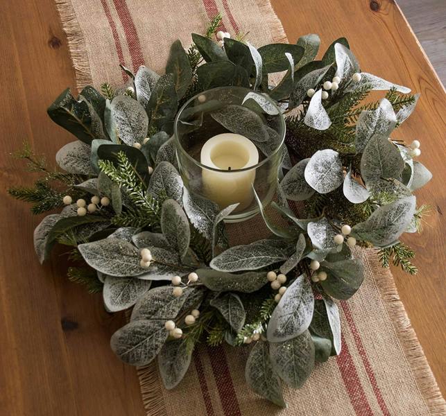 55cm Artificial Snowy Leaves, White Berries and Glittered Flowers Christmas Wreath for Door Display image 9