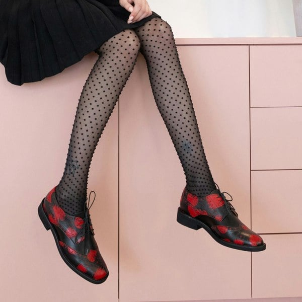 Embassy London Eton - Lovehearts - Women's square toe leather lace-up with love hearts