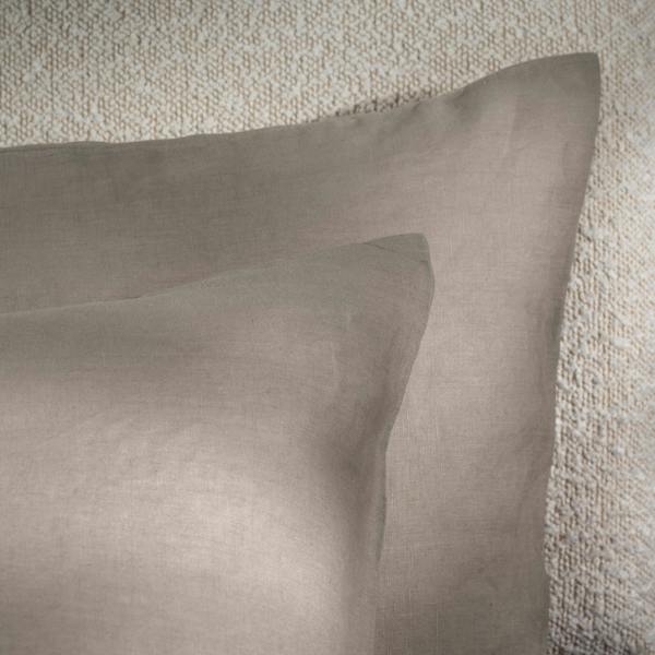 Mocha French Linen Bedding and Bed Sheets - breathable, bedroom detail | Soak and Sleep
