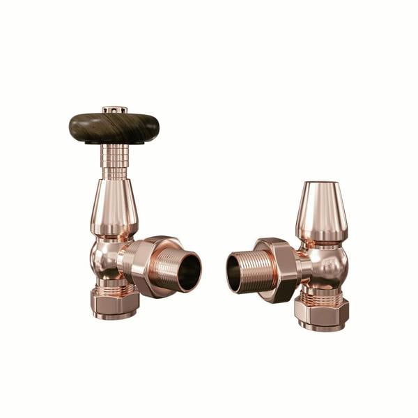 Flode Traditional Style Angled Wood Effect Head TRV & Lockshield | 15mm x 1/2" | Copper