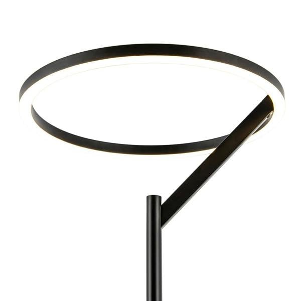 Designer Floor Lamp in Matte Black with Large LED Halo Light Ring Image 3