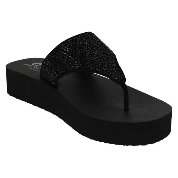 Skechers Ladies Skechers Toe Post Platform Wedge Sandals Stone Candy 31614