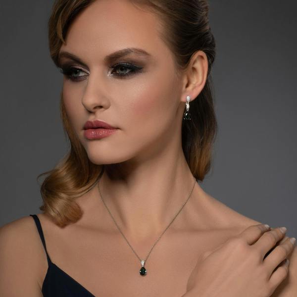 Sterling Silver Dark Blue Teardrop Pendant Necklace for Women - namana.london