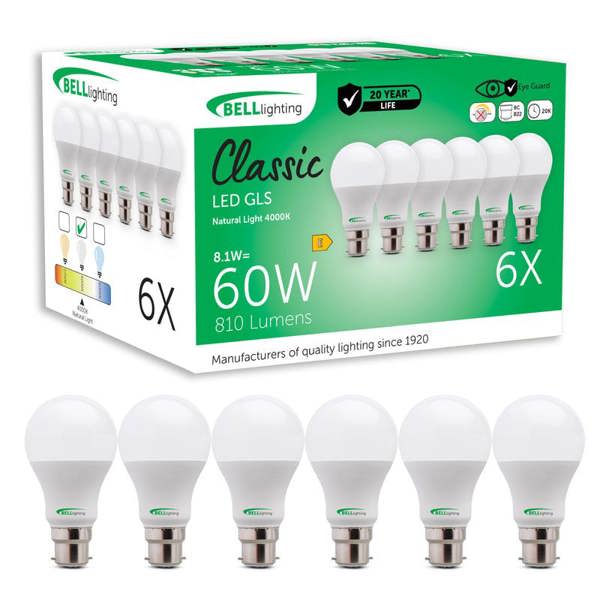 BELL Lighting B22 Bayonet LED GLS 8.1W Energy Saving Light Bulbs