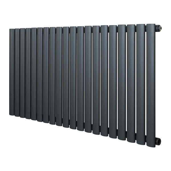 Oval single column radiator in anthracite grey, 600 x 1200mm, featuring a sleek, modern design with smooth, rounded edges and a matte finish