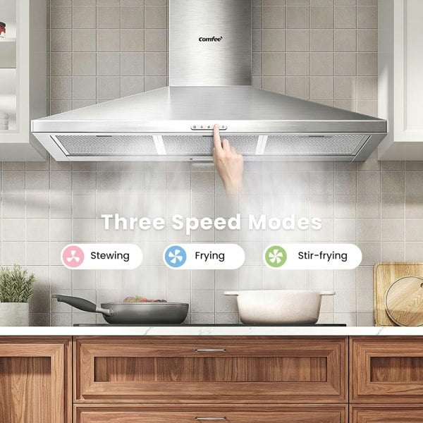 COMFEE' 90cm Chimney Cooker Hood with LED and Recirculating & Ducting System Living and Home 