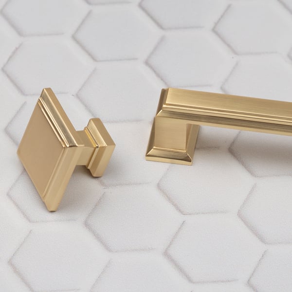 Handle & Home Brushed Brass Square Handle and Coordinating Knob