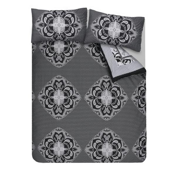 Smart Living Reversible Polycotton Paisley Mandala Duvet Cover and Pillowcase Set - Black