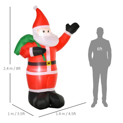 HOMCOM 8ft Lighted Christmas Inflatable Santa Claus Gift Bag Yard Decoration