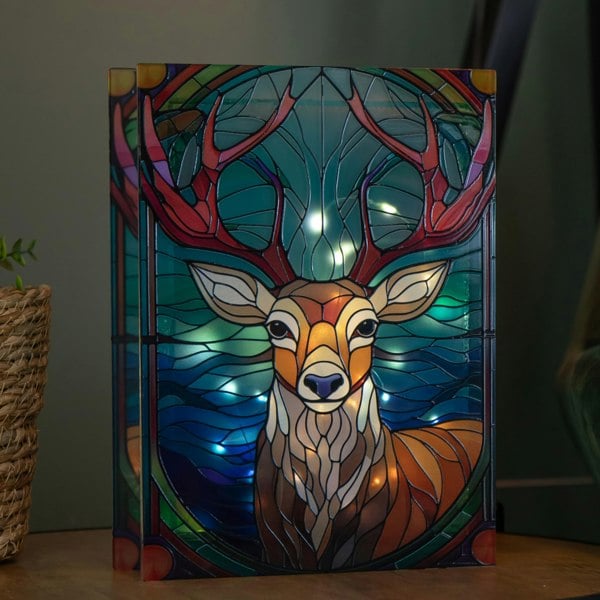 Samuel Alexander 28cm Battery Powered Glass Christmas Decoration with Stag & Warm White LEDs