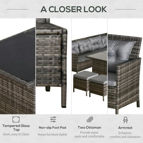 Wyld Haus Dili Rattan Grey 8 Seater Outdoor Sofa Set With Cushions And Table