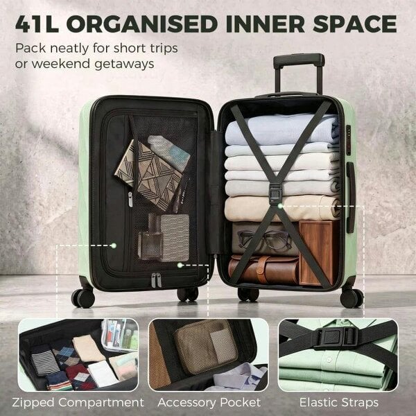 Bobobiy 20Inch Suitcase, ABS Hard Shell Carry On Luggage with TSA Lock, Spinner Wheels, Telescopic Handle, Green