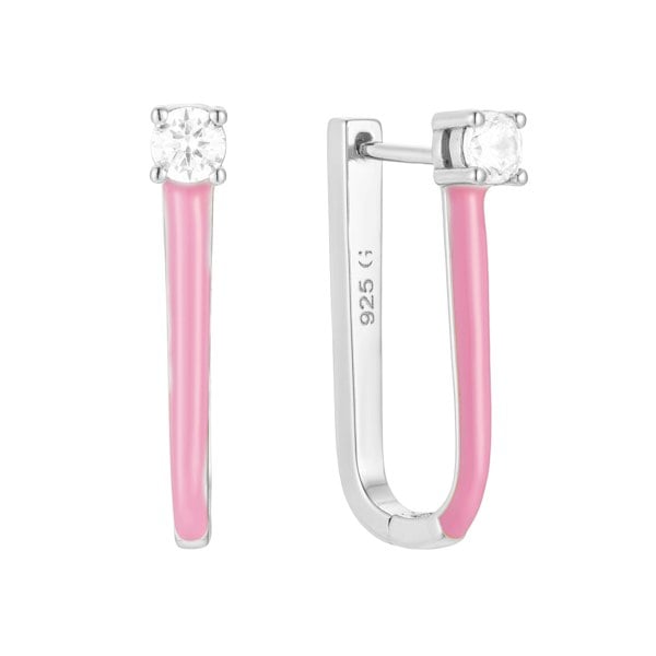 Gold Trip Pink Enamel U Hoop Earrings