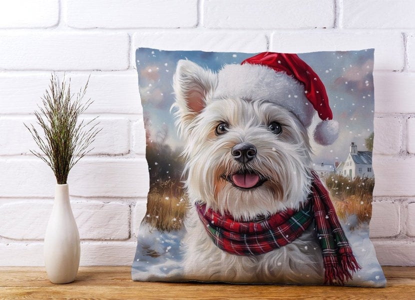 Warren Reed Christmas West Highland Terrier Cushion